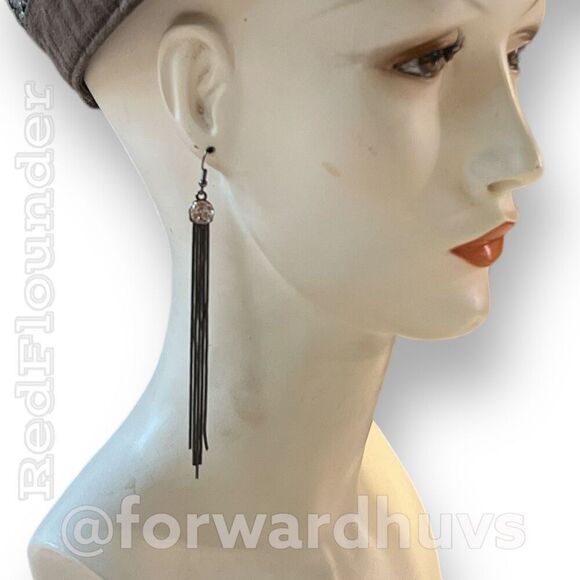 Bundle Sale 3 for $15 | Dark Black Chain Earrings | Clear Rhinestone - Picture 1 of 9